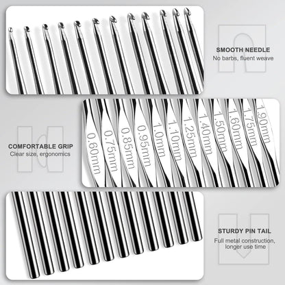 Coopay Kleine Häkelnadel Set 12 Stück Größe 0,6-1,9 mm