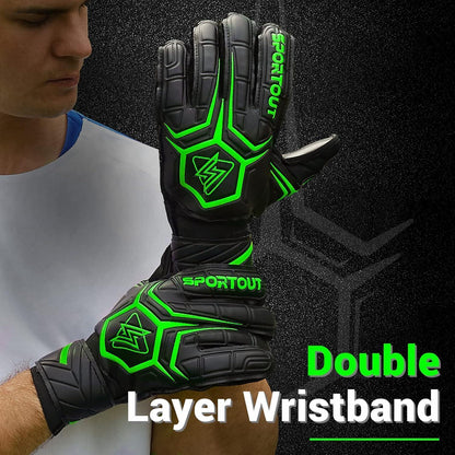 Torwarthandschuhe mit Fingersave und 4mm Latex, Schwarz-Grün
