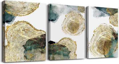 Abstrakte Goldener Jahresring Leinwandbilder 3-Teilig 30x40cm Moderne