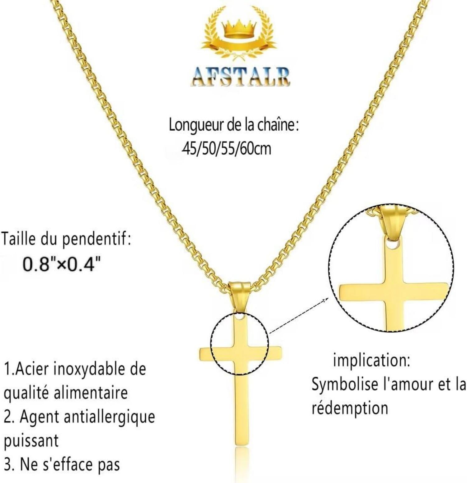 AFSTALR Herren Kreuzkette Edelstahl Anhänger Christentum Schmuck 45cm Zoll