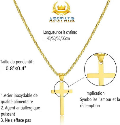 AFSTALR Herren Kreuzkette Edelstahl Anhänger Christentum Schmuck 45cm Zoll