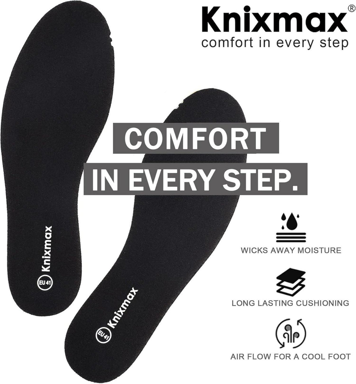 Knixmax Memory Foam Einlegesohlen Schwarz 43 Herren Damen Sneaker 5mm Foam