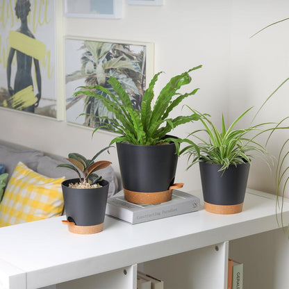 T4U 16,5cm Kunststoff Blumentopf mit Bewässerungssystem, 3er-Set Selbstbewässerung Schwarz