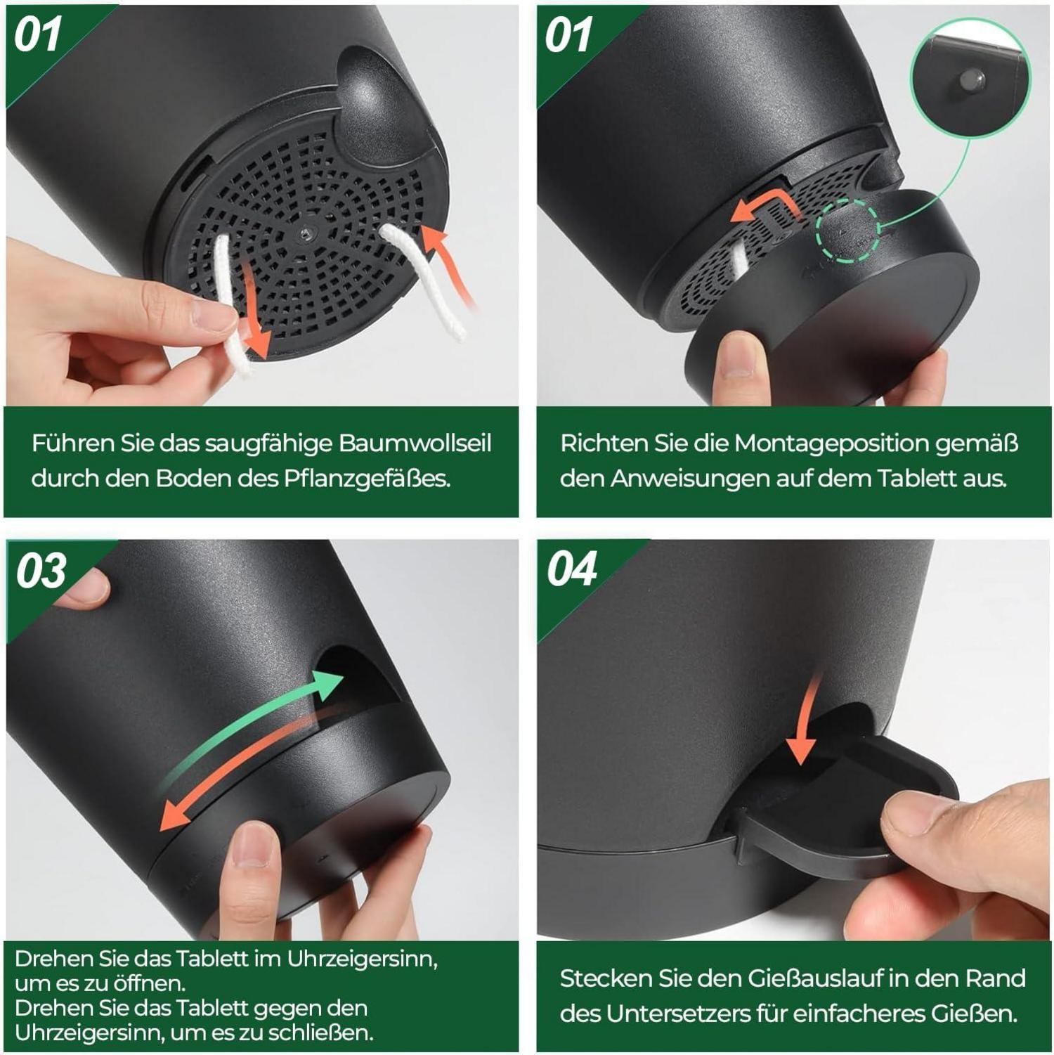 Selbstbewässernder Blumentopf 16,5cm 6er-Set Schwarz für Pflanzen Sukkulenten