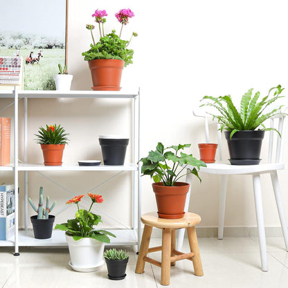 T4U 16cm Kunststoff Blumentopf mit Untersetzer 6er-Set Weiß für Sukkulenten Kaktus