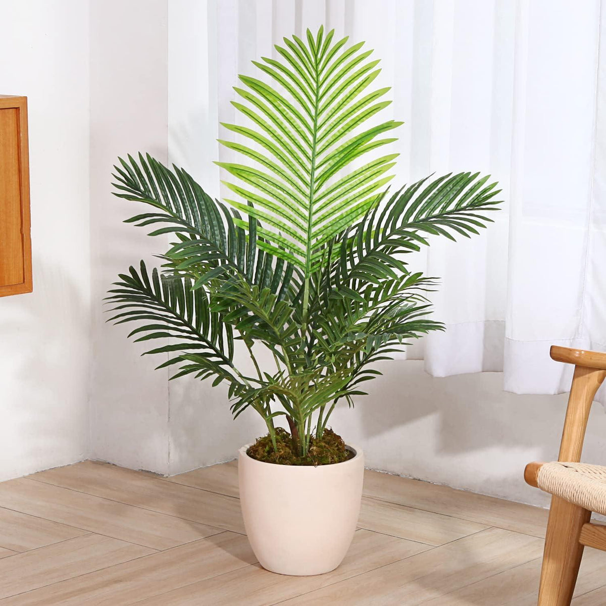 Kunstpalme Areca 90cm Topf Künstliche Pflanze Grün 2er Pack