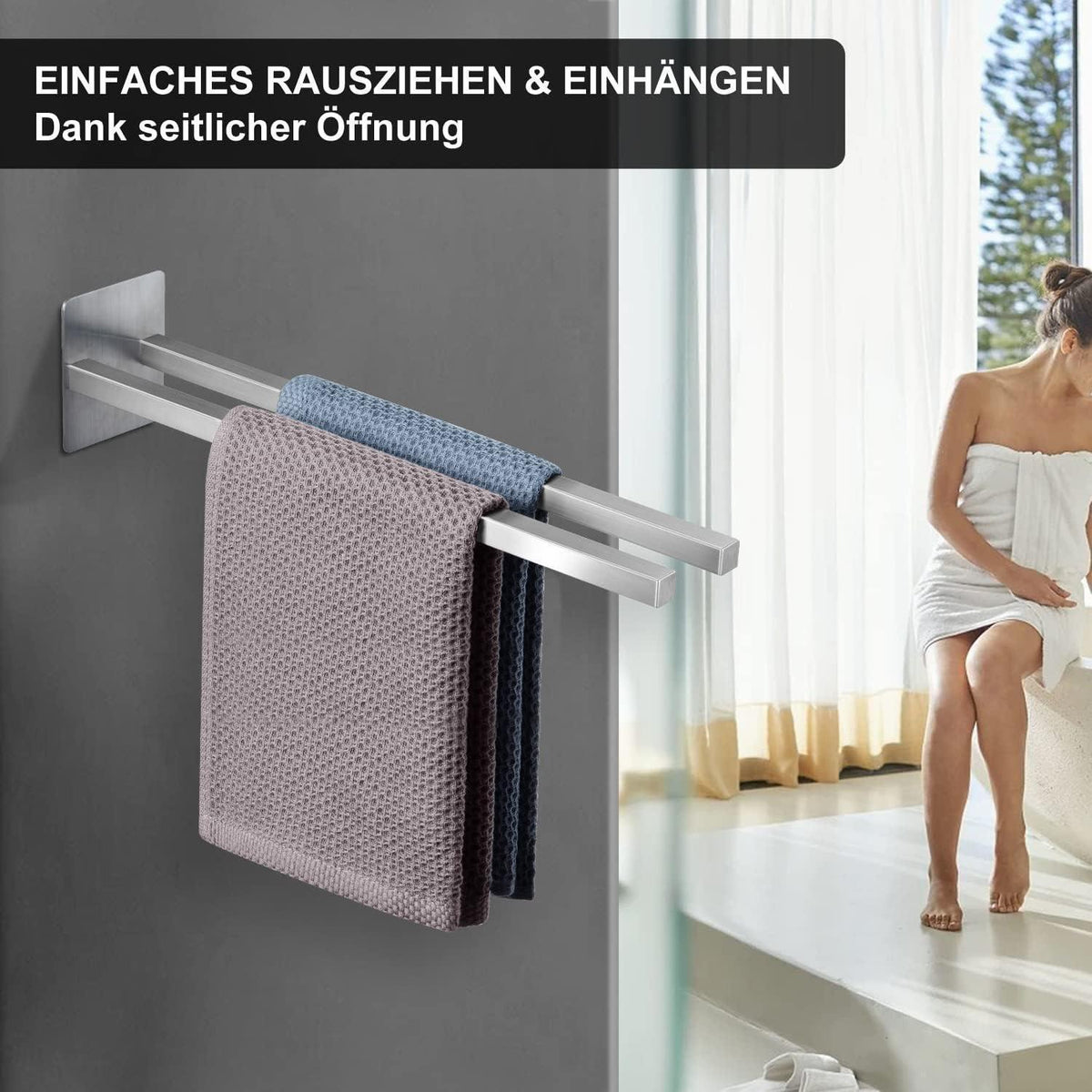 Edelstahl Handtuchhalter ohne Bohren, 39cm, gebürstet