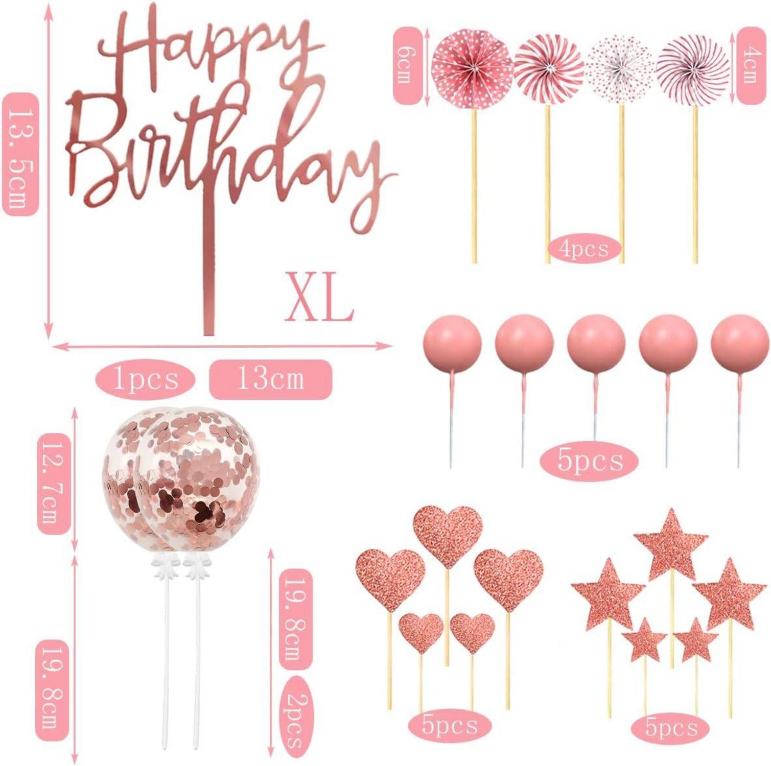 Tortendeko Rosegold Happy Birthday Kuchendeko 22-teilig