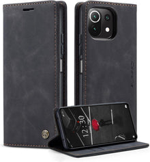 Xiaomi 11 Lite 5G NE Leder Handyhülle Schwarz Magnet Standfunktion