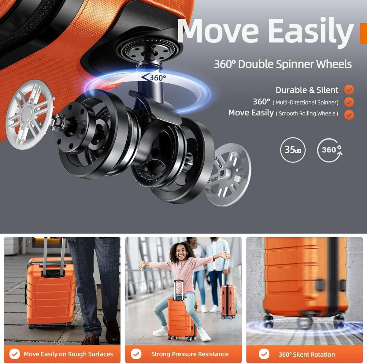 Hartschalenkoffer Set 4tlg Leicht ABS+PC TSA Schloss 4 Rollen Orange