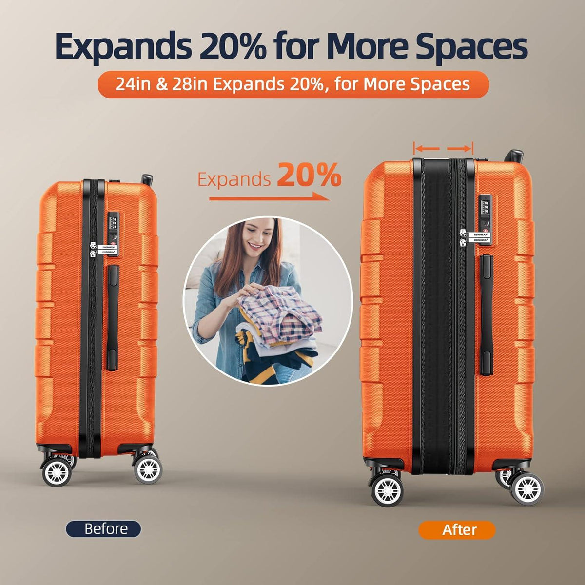 SHOWKOO Kofferset 4tlg Hartschale Leicht ABS+PC Orange