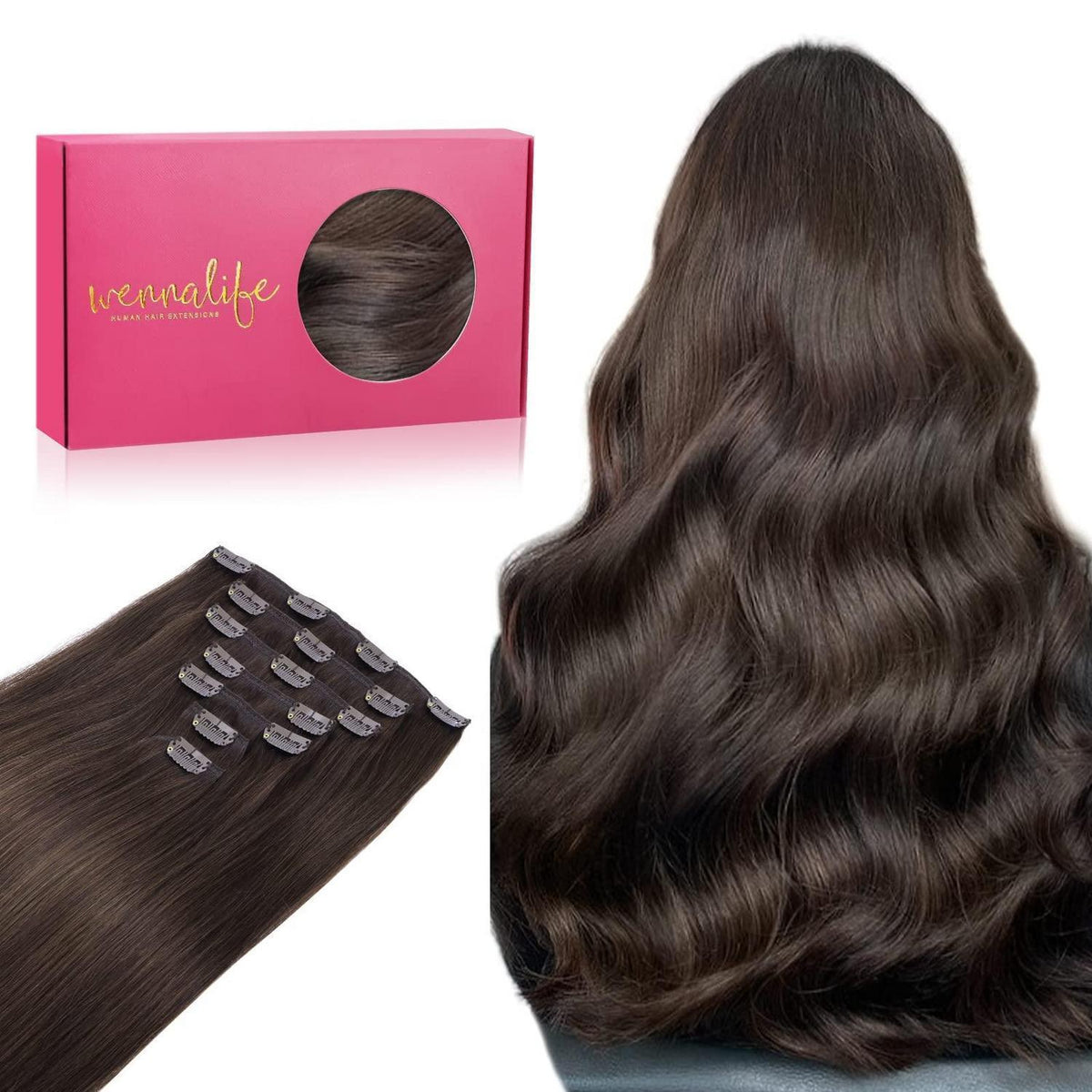 Echthaar Clip-Ins Dunkelbraun 35cm - 120g