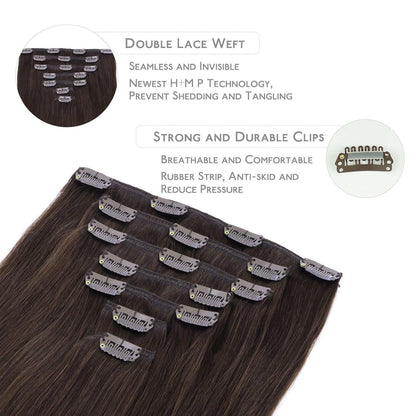 Echthaar Clip-Ins Dunkelbraun 35cm - 120g