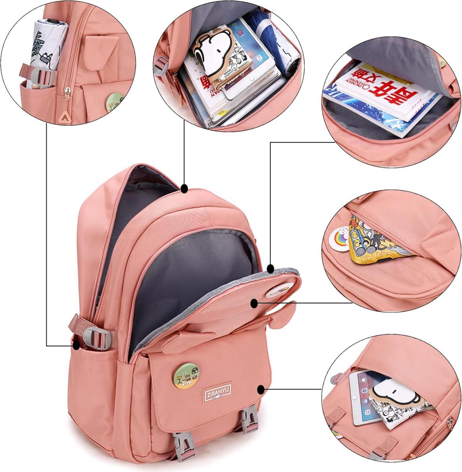 Rucksack Damen Schulrucksack Mädchen Teenager Laptop 15,6 Zoll Grau