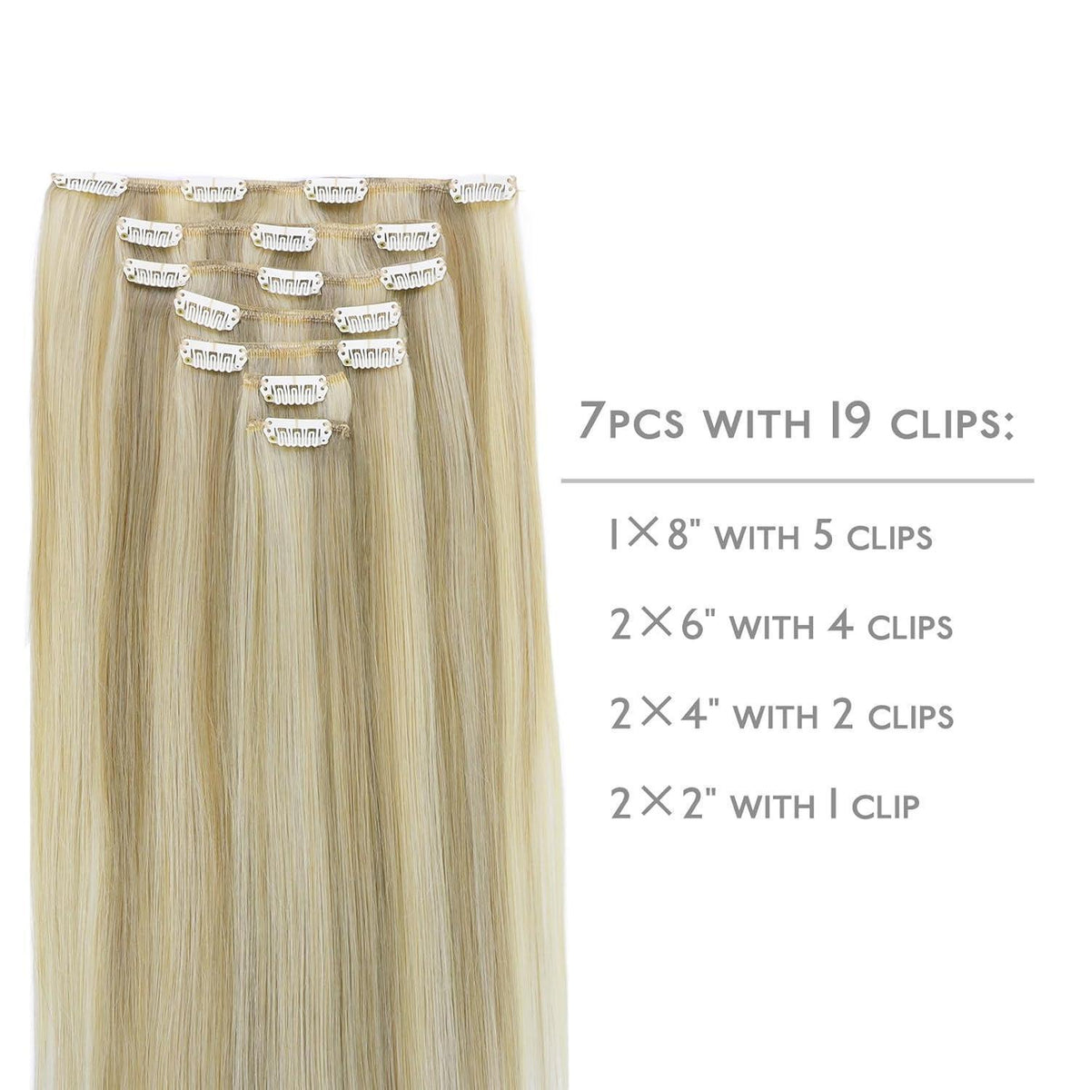 Echthaar Clip-Ins Aschblond Highlights Platinblond 50cm