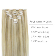 Echthaar Clip-Ins Aschblond mit Platin Highlights 35cm
