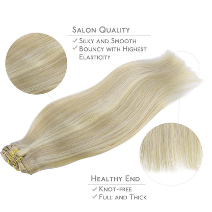 Echthaar Clip-Ins Aschblond Highlights Platinblond 45cm