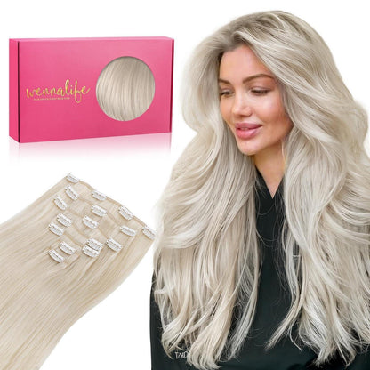 Echthaar Clip-Ins Platinblond, 55cm, 120g