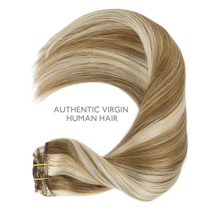 Echthaar Clip-Ins Ash Braun Highlights Goldblond 40cm