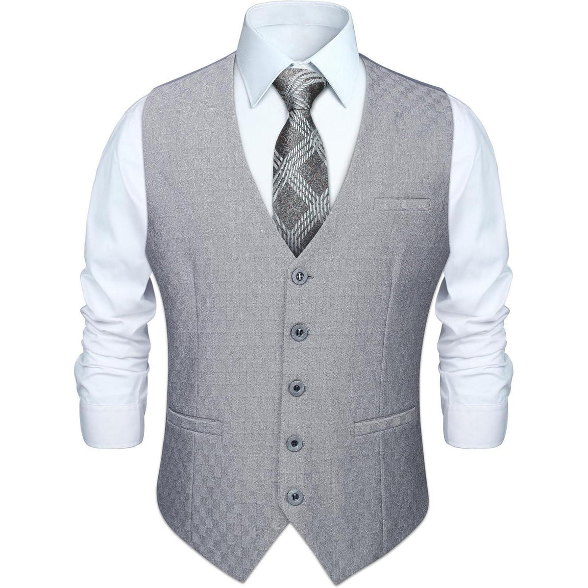 Herren Anzugweste Baumwolle V-Ausschnitt Elegant Hellgrau XS-4XL