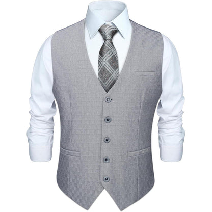 Herren Anzugweste Baumwolle V-Ausschnitt Elegant Hellgrau XS-4XL