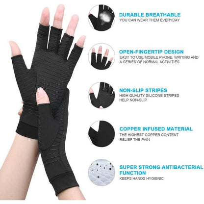 Kupfer Kompressionshandschuhe fingerlos für Arthritis Schmerzlinderung S Schwarz