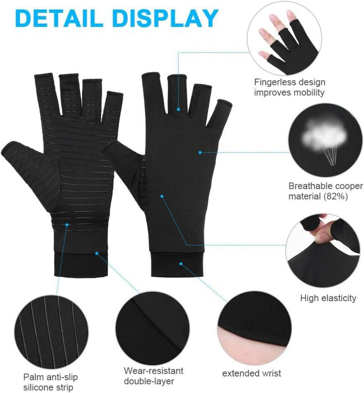 Kupfer Arthritis Kompressionshandschuhe für Damen Herren XL