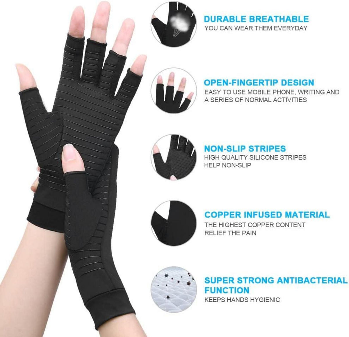 Kupfer Arthritis Kompressionshandschuhe Fingerlose Schmerzlinderung XL