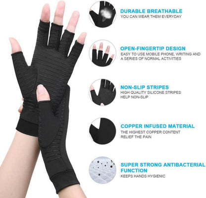 Kupfer Arthritis Kompressionshandschuhe Fingerlose Schmerzlinderung XL