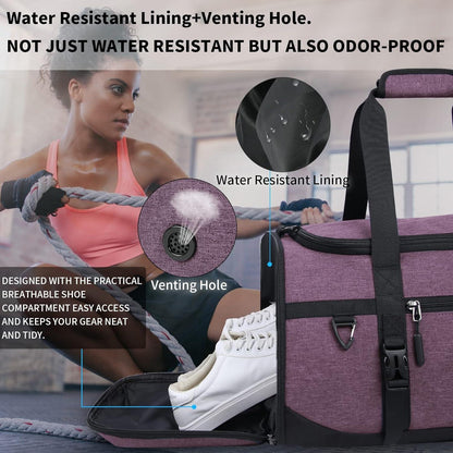 Sporttasche 40L Wasserdicht mit Schuhfach Nassfach Violett Gym Bag