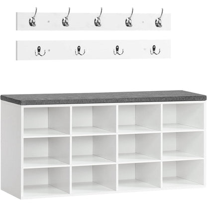 Garderobe mit Schuhbank und 12 Fächern, weiß/grau