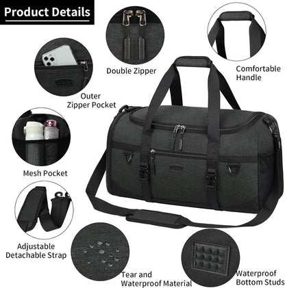 Sporttasche 40L Wasserdicht mit Schuhfach und Sporthandtuch