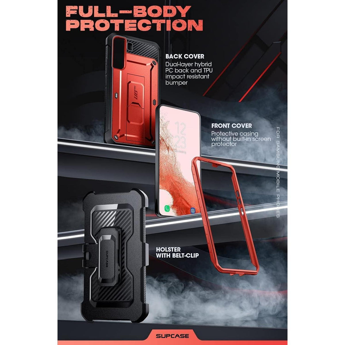 Robuste Outdoor Hülle für Samsung Galaxy S22 5G mit Gürtelclip Rot