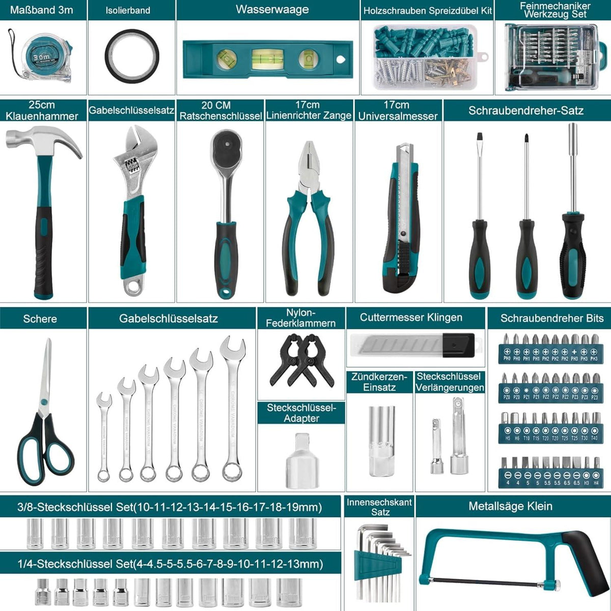 Werkzeugkoffer gefüllt 257 tlg. Handwerkzeug-Set Universeller