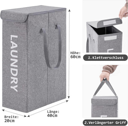YOUDENOVA Faltbarer Wäschekorb mit Deckel 20x40x60cm Grau