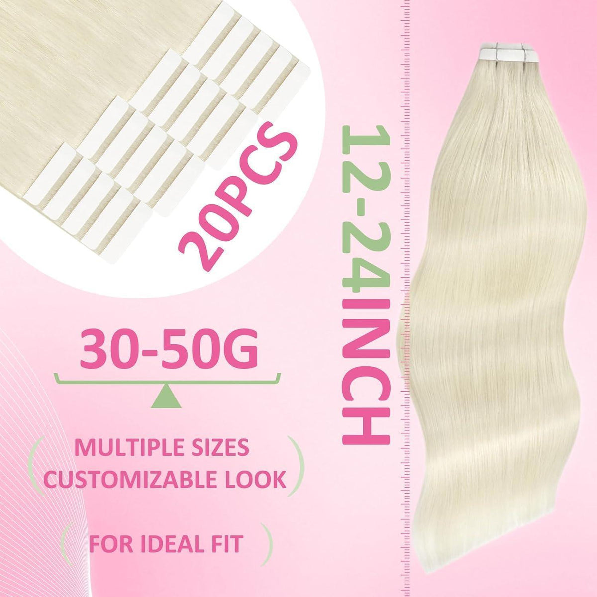 Platinblondes Tape-in Echthaarverlängerung 60cm