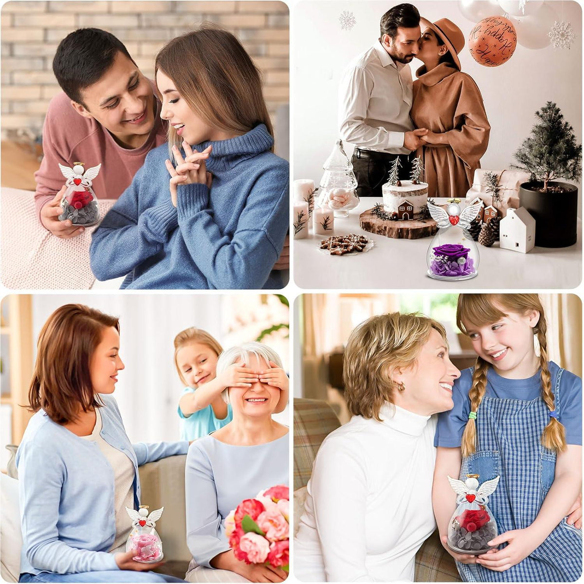 Ewige Rose Engel Geschenk für Mama Oma in Box, Forever Rose im Glas Engel Figur, Ewige Blume für Frauen, Geburtstag Muttertag Valentinstag