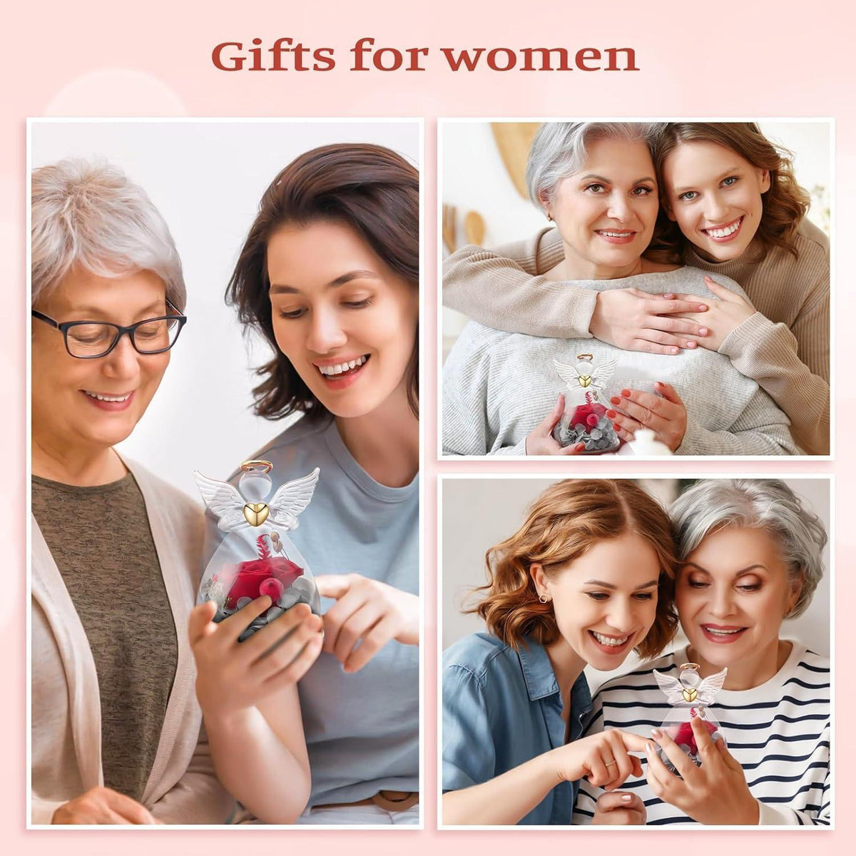 Ewige Rose im Glas mit Engel Figur, Geschenk für Frauen