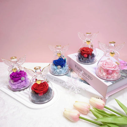 Ewige Rose Engel Figur Glaskuppel Rote Rose Muttergeschenk