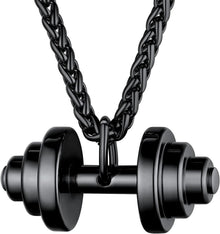U7 Herren Hantel Anhänger Edelstahl Fitness Kette Schwarz