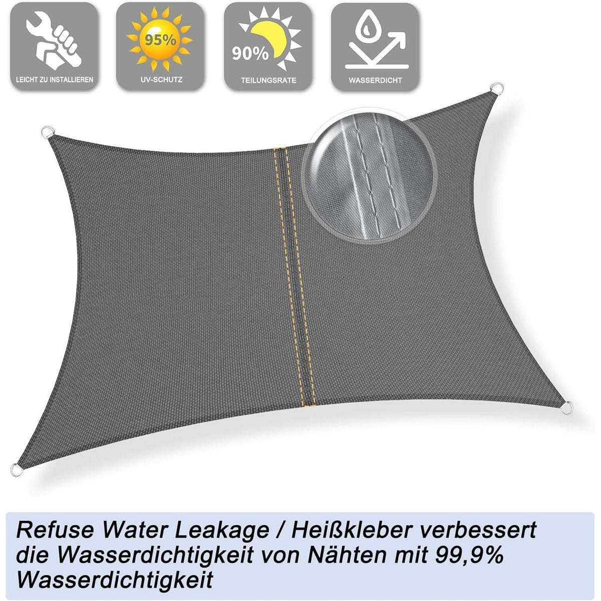 Wasserdichtes Sonnensegel 4x6m Anthrazit 95% UV-Schutz Polyester