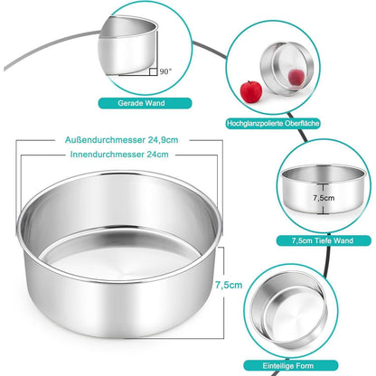 Runde Edelstahl Backform 2er Set | 24cm Kuchenform, 7cm tief