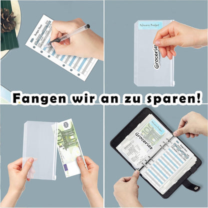 Schwarzes Wollfilz Budget Planner Set mit A6 Geldumschlägen