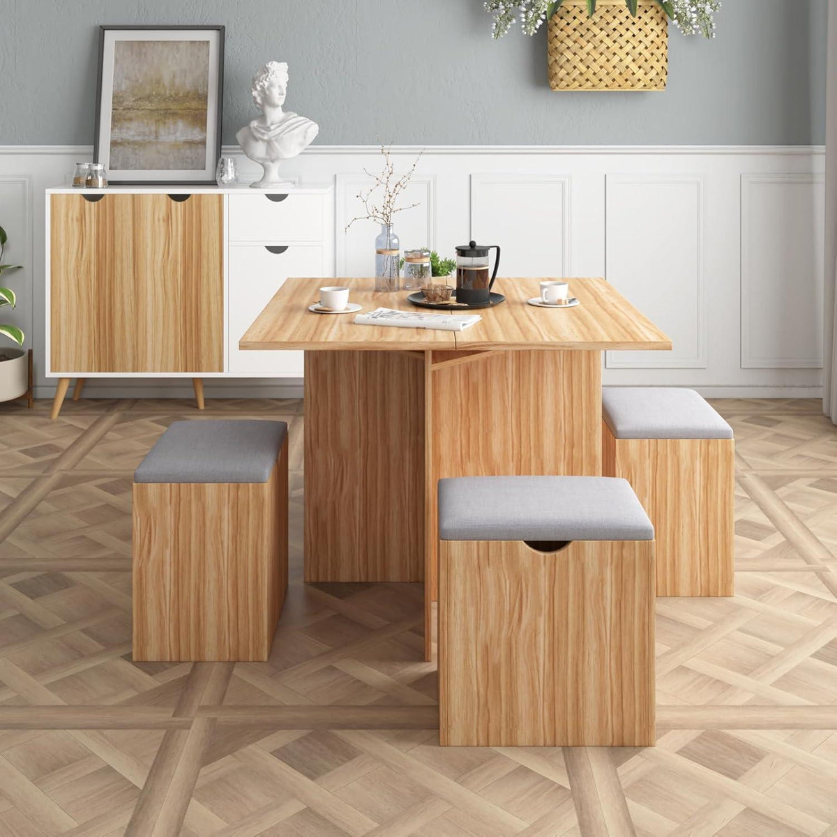 Essgruppe Monddeer mit Stauraum & Hockern (80x80cm)