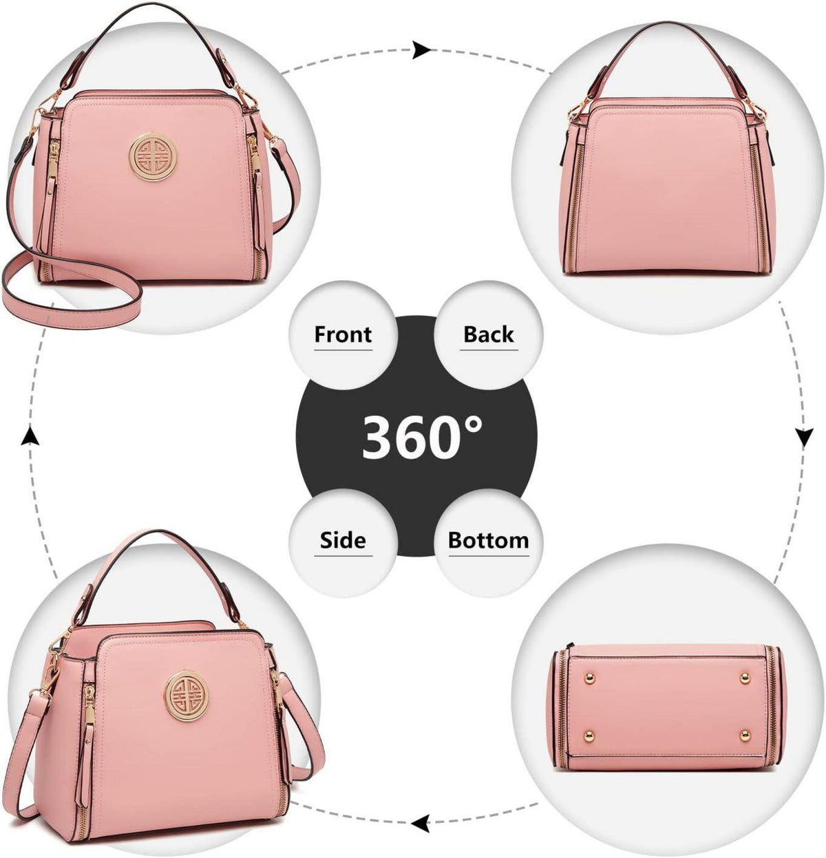 Miss Lulu Damen Umhängetasche Schultertasche Handtasche Crossbody PU Leder Rosa