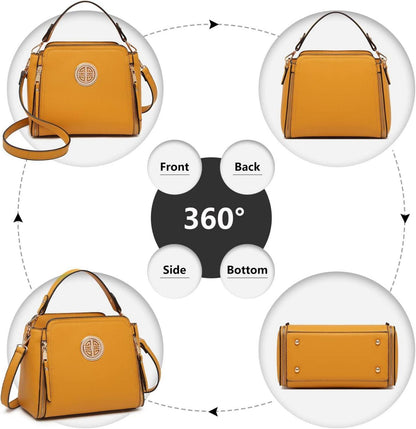 Miss Lulu Damen Umhängetasche Gelb PU Leder 25x12x21cm Crossbody Henkeltasche