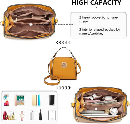 Miss Lulu Damen Umhängetasche Schultertasche Gelb PU Leder