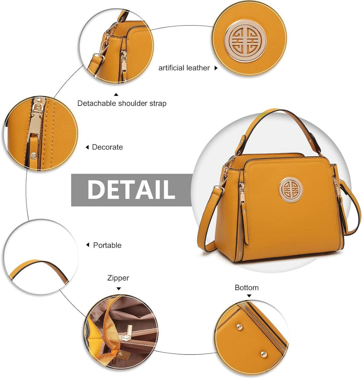 Damen Umhängetasche Schultertasche Crossbody Henkeltasche Gelb