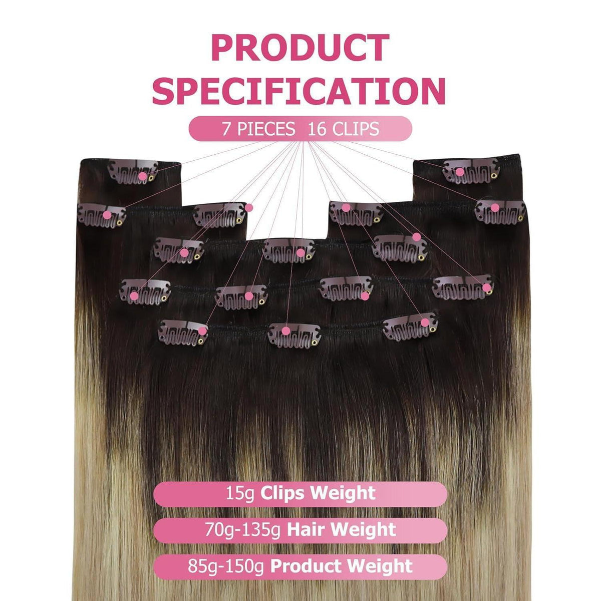 Clip-in Echthaarverlängerung Balayage Dunkelbraun Ombre