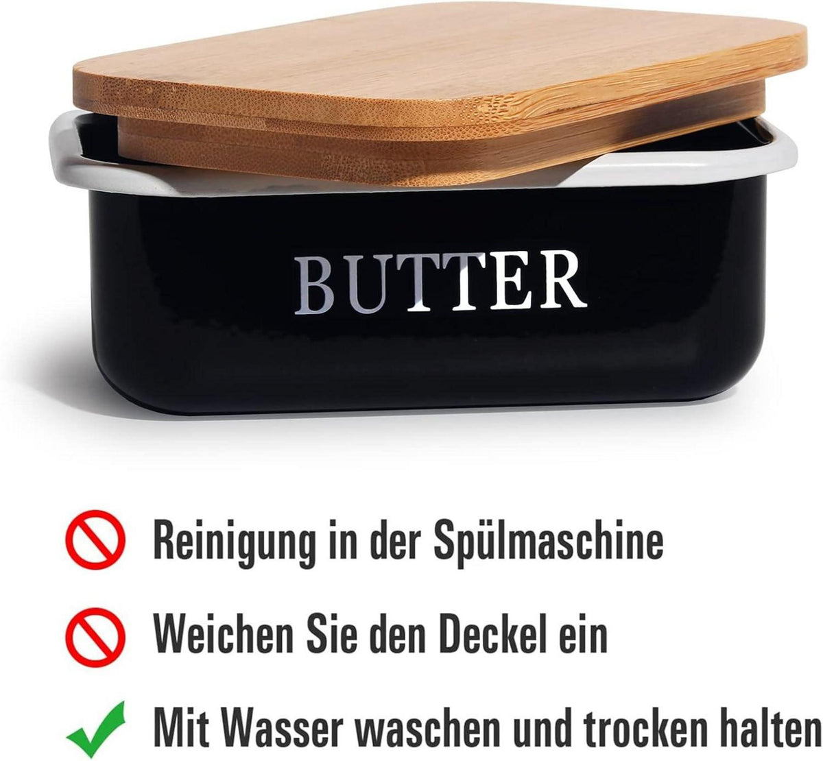 Butterdose mit Holzdeckel für 250 g Butter Schwarz